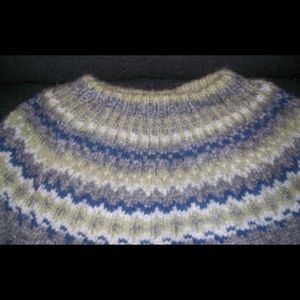 Handknit fair isle sweater  42” chest Grey/green/blue/white